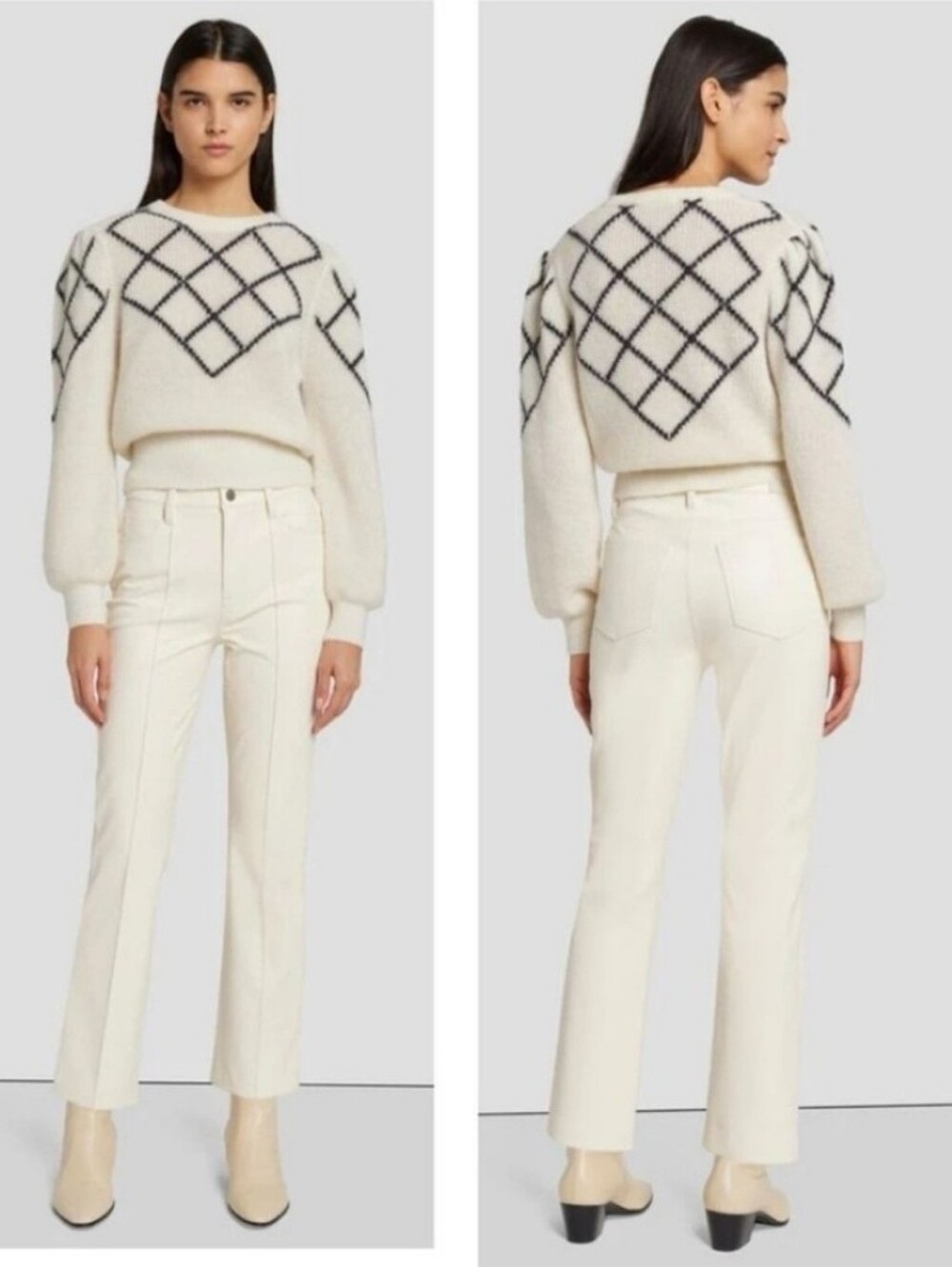 🔴7 For All Mankind Cream Faux Leather High Waist Slim Kick Flare Ankle Pants